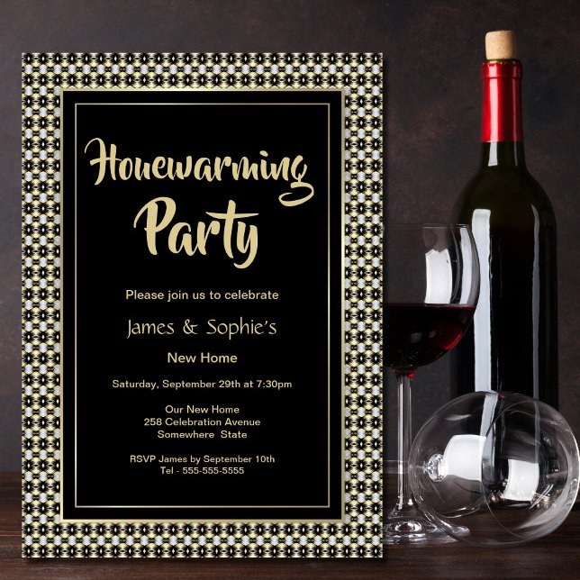 Invitation Black White et Gold House Party (Créateur téléchargé)