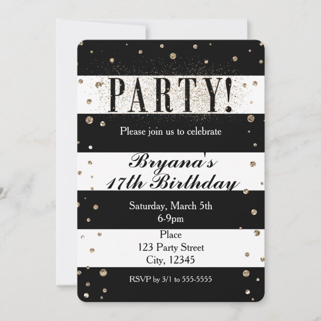 Invitation Black White Faux Parties scintillant Faux Invitati (Devant)