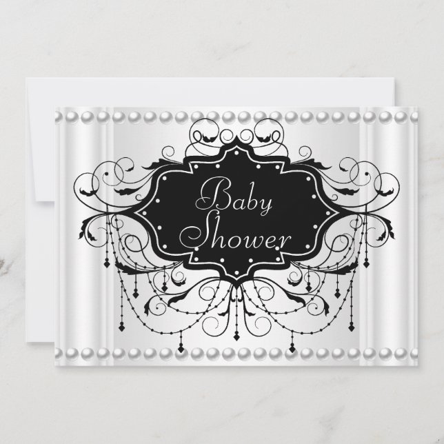 Invitation Black White fille ou garçon Baby shower bébé (Devant)