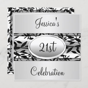 Invitation Black & White Floral 21e anniversaire