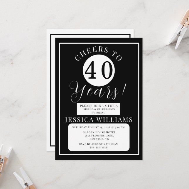 Invitation Black & White Gender Neutral Birthday Party (Devant/Arrière en situation)