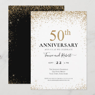 Invitation Black White Gold 50e anniversaire de Mariage 