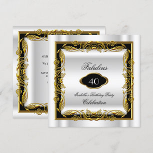 Invitation Black White Gold Fabuleux 40e anniversaire élégant