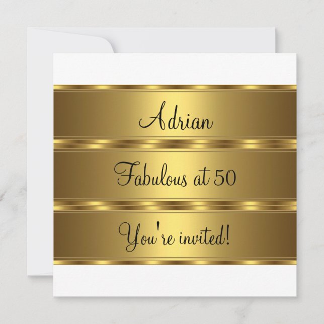 Invitation Black White & Gold Fabulous 50e fête d'anniversair (Devant)
