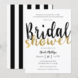 Invitation Black White Gold Modern Glam Fête de l'mariée