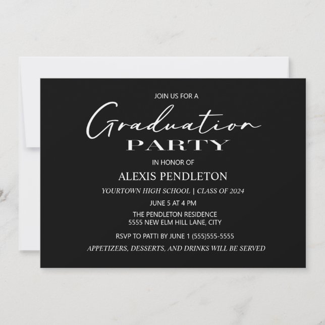 Invitation Black White Graduation Party (Devant)