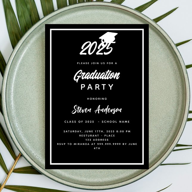 Invitation Black white Graduation Party 2025 (Créateur téléchargé)