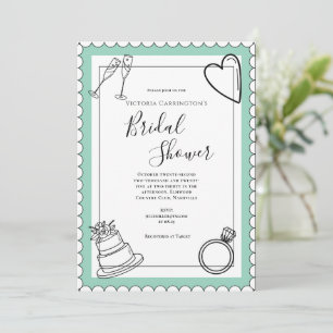 Invitation Black & White Green Fête des mariées moderne