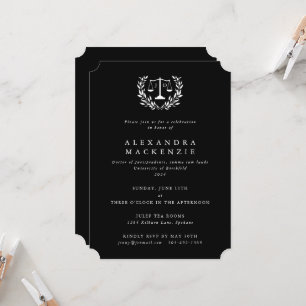 Invitation Black+White JD Law Scales Laurel Wreath Party Invi