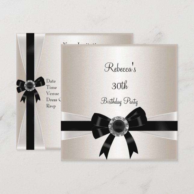 Invitation Black White Jewel Bow 30e anniversaire Silver Sepi (Devant / Derrière)