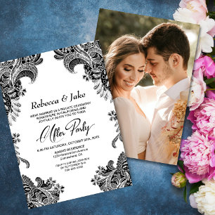 Invitation Black White Lace Custom Photo Mariage Après La Fêt