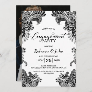 Invitation Black White Lace Custom Photo Party