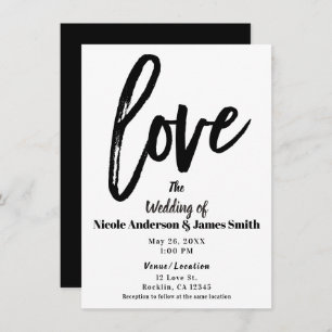 Invitation Black & White LOVE Modern Brush Mariage de script