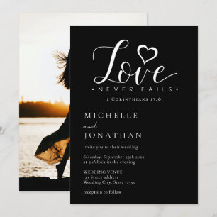 Invitation Black White Love Never Fails Bible Photo Mariage