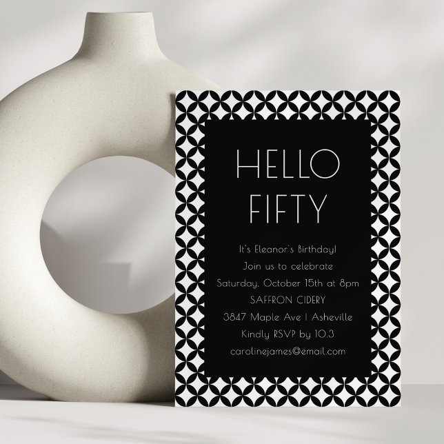 Invitation Black White Mid Century Moderne 50e fête d'anniver (Créateur téléchargé)