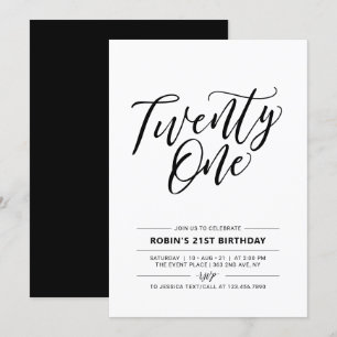 Invitation Black & White Minimal 21e fête d'anniversaire