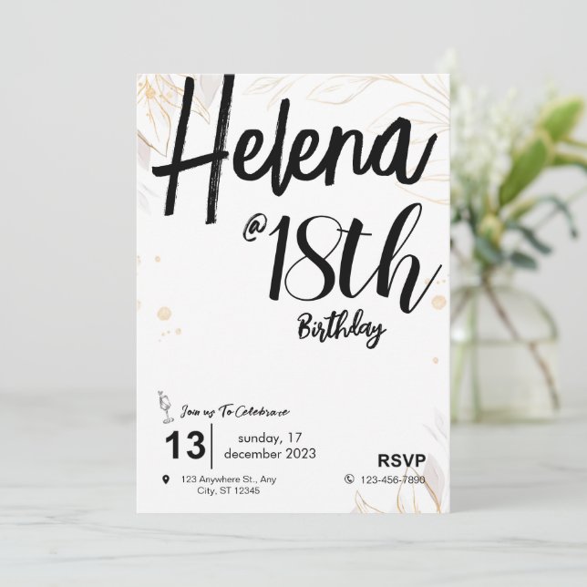 Invitation Black & White Minimalist 18e anniversaire (Debout devant)