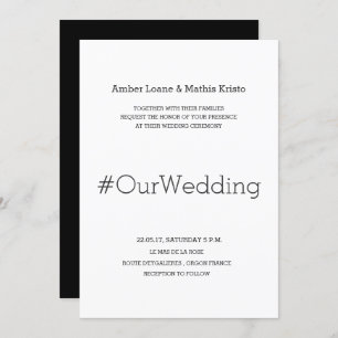 Invitation Black White Minimalist Modern Chic Mariage de hash
