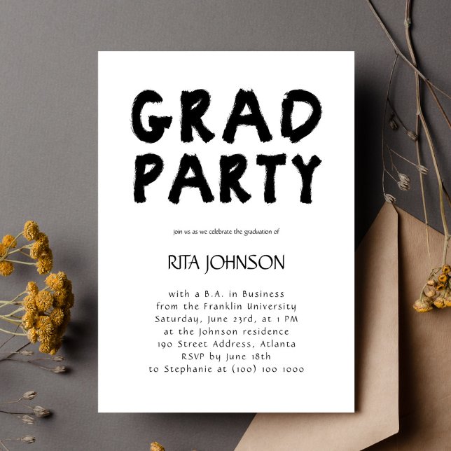 Invitation Black White Modern School Senior Graduation Party (Black White Modern School Senior Graduation Party Invitation)