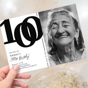 Invitation Black White Photo 100th Birthday Party