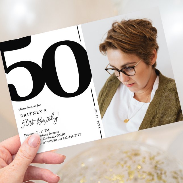 Invitation Black White Photo 50th Birthday Party (Créateur téléchargé)