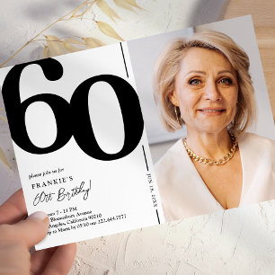 Invitation Black White Photo 60th Birthday Party