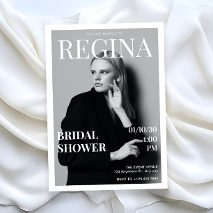 Invitation Black white photo élégant magazine douche nuptiale