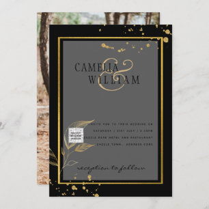 Invitation Black White Photo Wedding Inviter QR Code Enregist