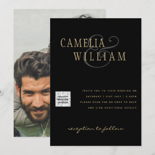 Invitation Black White PHOTO Wedding Inviter QR CODE Enregist