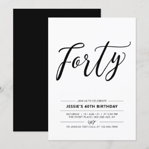 Invitation Black & White Quarty Minimal 40e fête d'anniversai