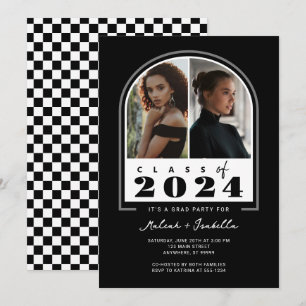 Invitation Black White Retro Arch Photo Graduation Party