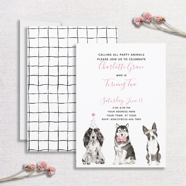 Invitation Black White Rose Chien Fille du 2e anniversaire (Créateur téléchargé)