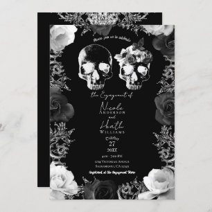 Invitation Black White Roses Skeleton Skeleton Parti d'engage