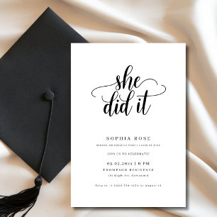 Invitation Black & White Script Elle L'A Fait Graduation 2025
