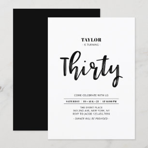 Invitation Black & White Simple 30e fête d'anniversaire