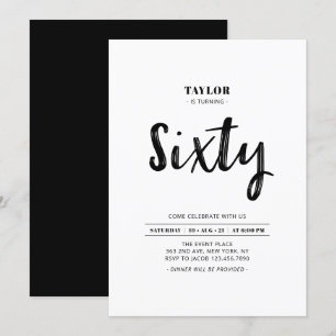 Invitation Black & White Simple Soixante 60e fête d'anniversa