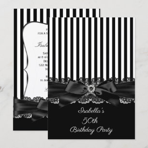 Invitation Black White Stripe Lace arc 50e anniversaire