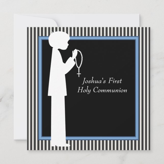 Invitation Black White Stripe Rosary Boys (Devant)