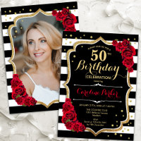 Black White Stripes Red Roses Photo 50e anniversai