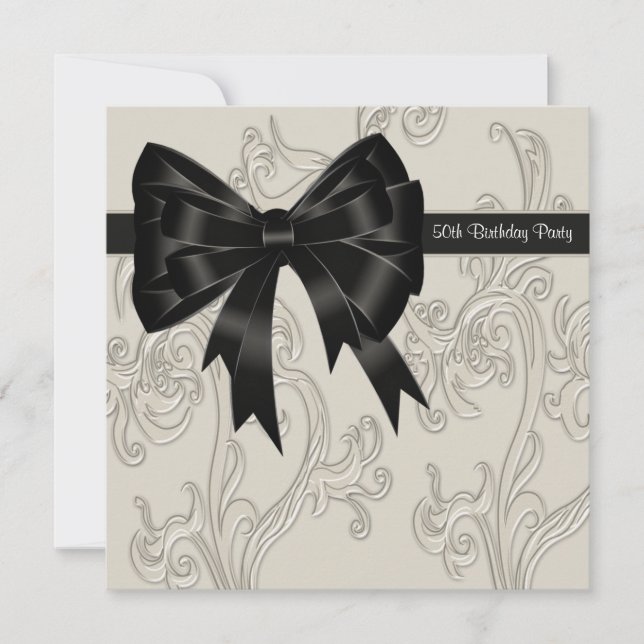 Invitation Black White Swirl Womans 50e fête d'anniversaire (Devant)