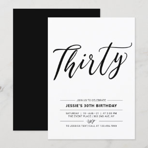 Invitation Black & White Trente minimum 30e fête d'anniversai