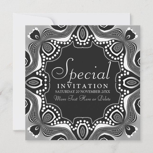 Invitation Black White Tribal Goddess Art Party (Devant)