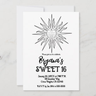 Invitation Black & White Whimsical Sun Celestial S
