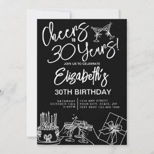Invitation Black & White Whimsical tendance 30e anniversaire