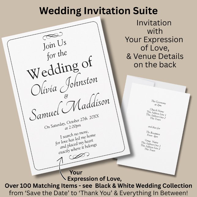 Invitation Black & White with Infinity Scroll Wedding Suite, (Créateur téléchargé)