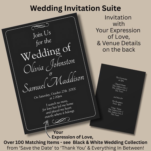 Invitation Black & White with Infinity Scroll Wedding Suite, (Créateur téléchargé)