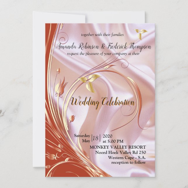 Invitation Black with Gold on Champagne Silk Wedding (Devant)