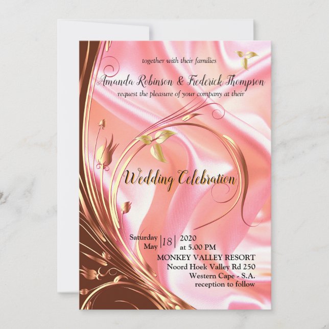 Invitation Black with Gold on Champagne Silk Wedding (Devant)