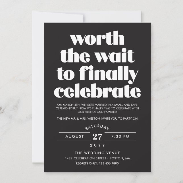 Invitation Black Worth the Wait Sequel Mariage Celebration (Devant)
