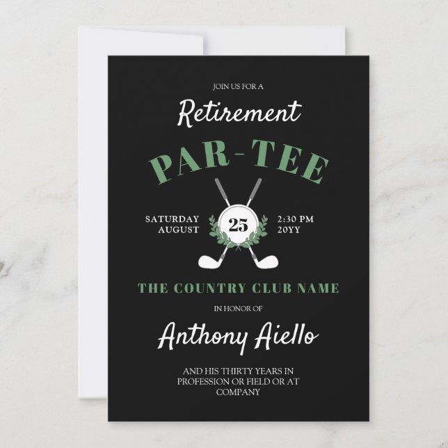 Invitation Black Wreath Golf Partie de retraite à thème (Devant)